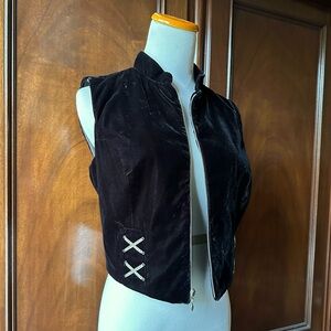 Vintage Black Velvet Rhinestone Vest by Donna Degnan New York Zip Up Size 6